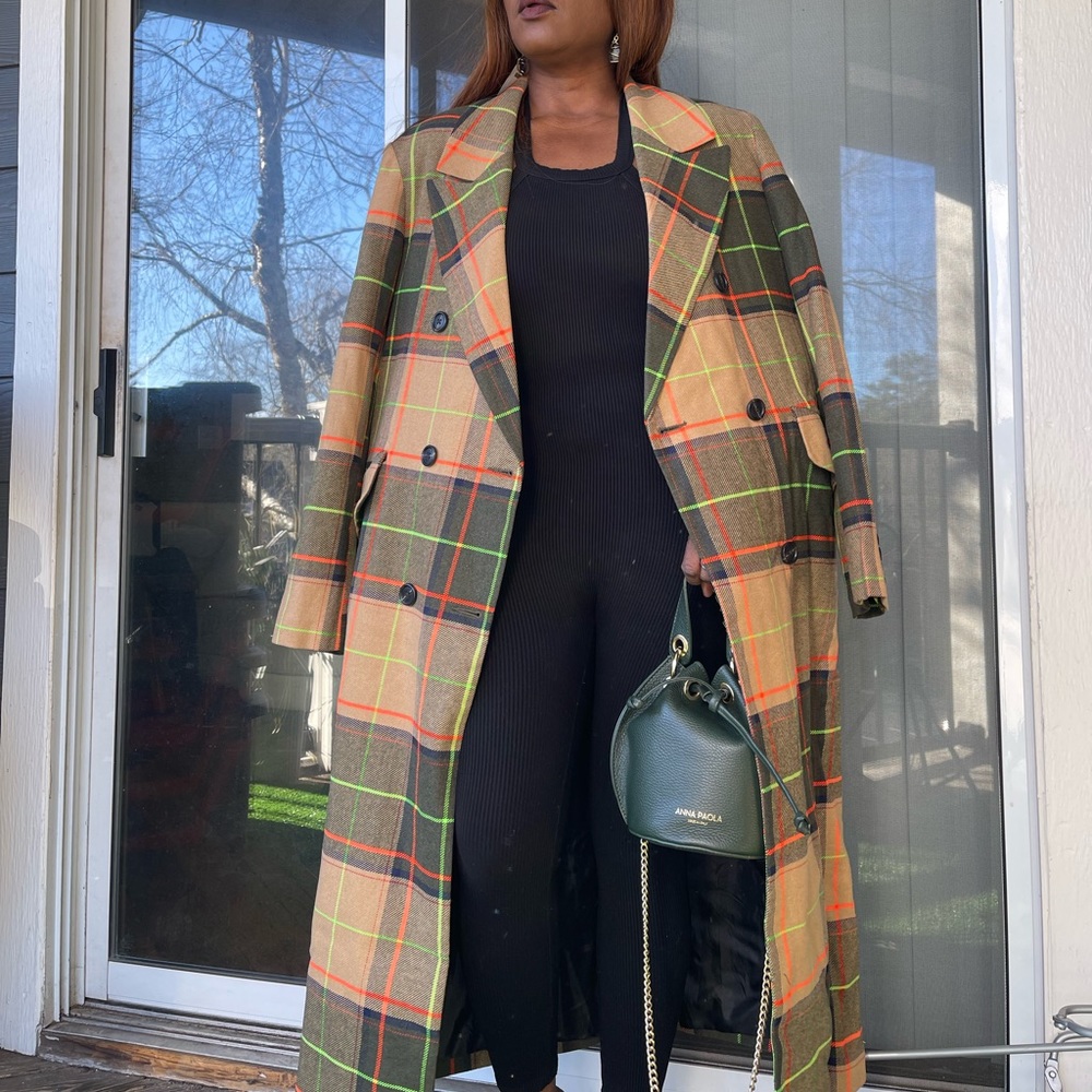 ASOS EDITION PLAID TRENCH WOOL BLEND OVERCOAT